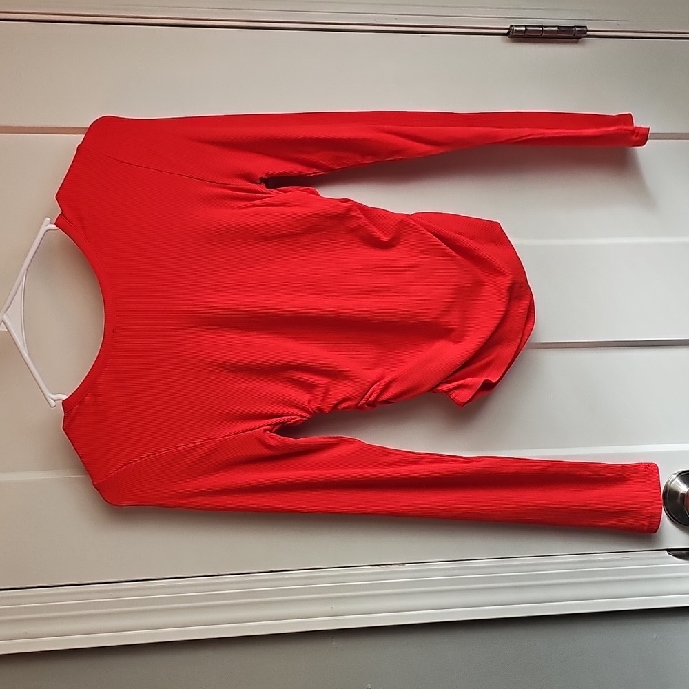 Fitz & Eddie, Womens NWTS sz Small red Ribbed stretchy long sleeve top. Adorable - Picture 3 of 10